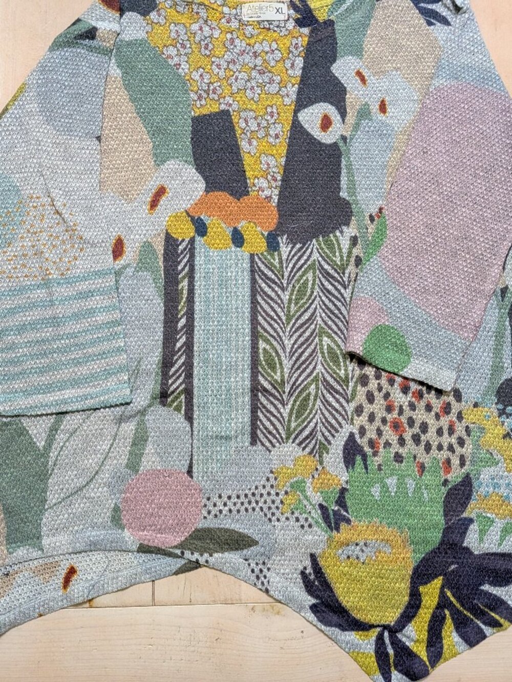 Atelier 5 Abstract Floral Knit Sweater Made in USA Art to Wear Oversized, XL